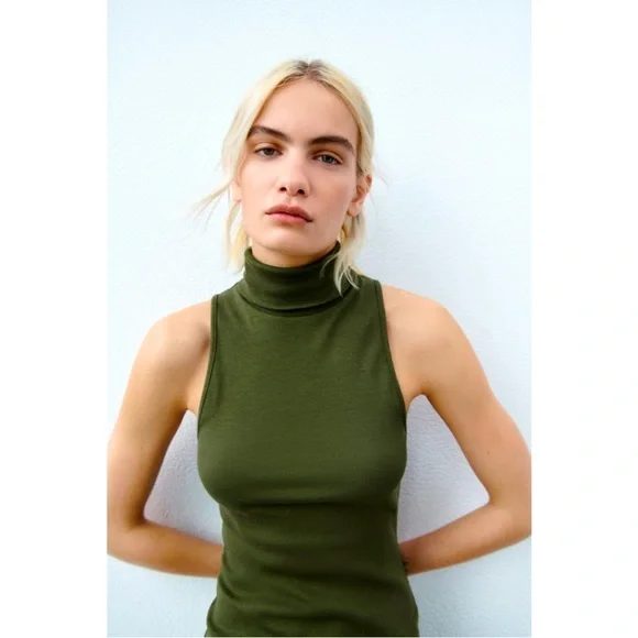 Zara Green Turtleneck Sleeveless Maxi Dress LARGE NWOT - Picture 3 of 9